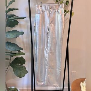 Abercrombie & Fitch Curve Love 90s Relaxed High Rise Pants Silver Metallic 24 00